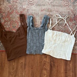 BUNDLE! Going Out Women's Tops Trio in Brown, Blue, and Cream